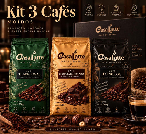 Kit 3 Cafés 500g: Tradicional + Chocolate Trufado + Expresso