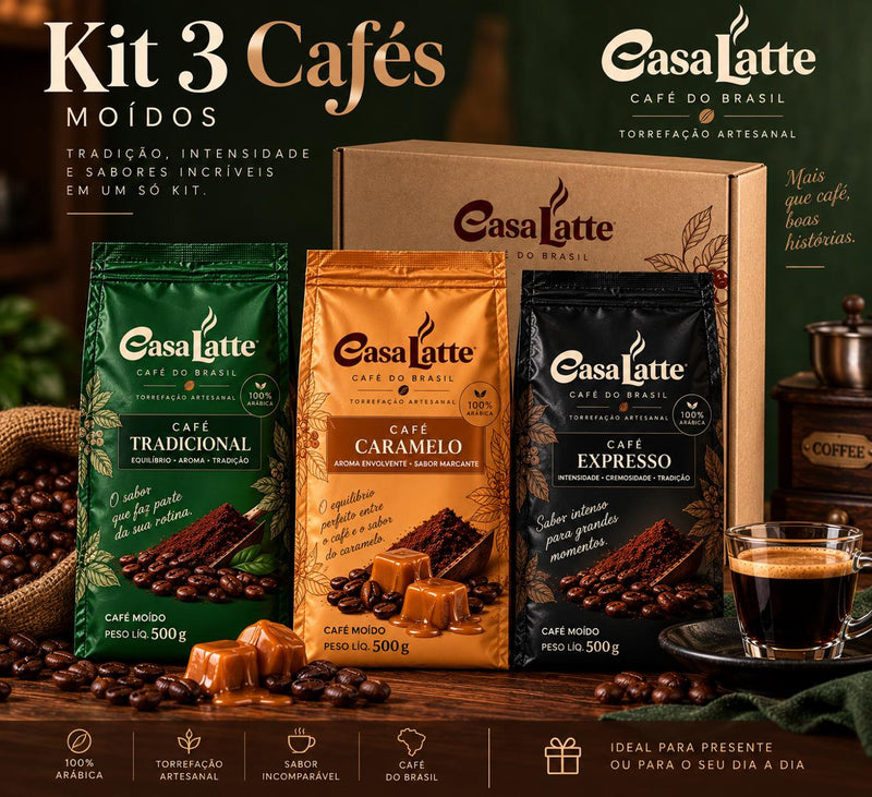 Kit 3 Cafés 500g: Tradicional + Caramelo + Expresso